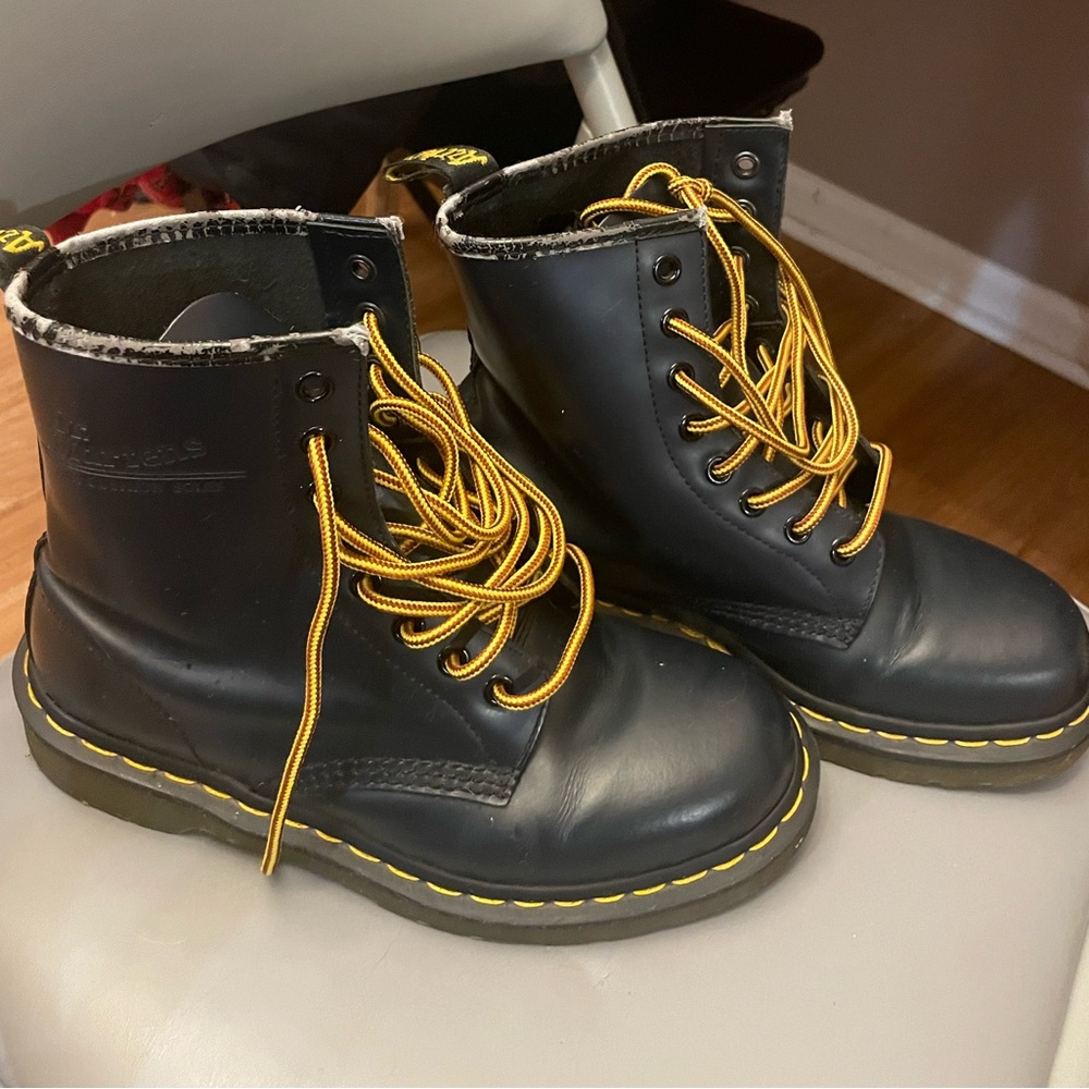 Dr. Martens Black Combat Boots with Yellow Laces